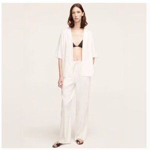 Rebecca Taylor Stretch Linen Pull On Pants Women White 8 Straight Trousers EUC